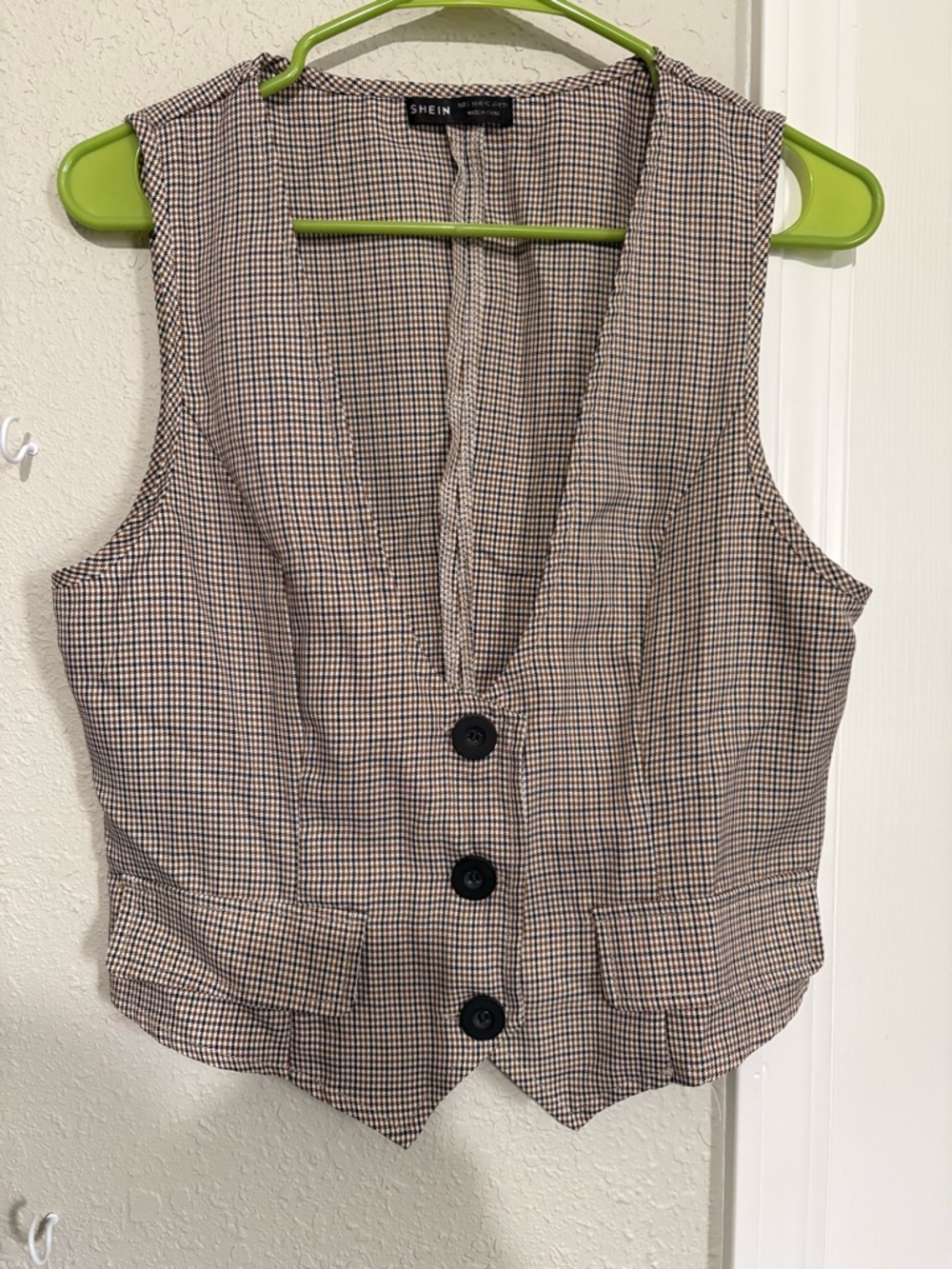 SHEIN Beige Black Checkered Vest